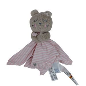 Gerber Bear Rabbit Lovey Security Blanket Organic Cotton Hello Pink White 10"
